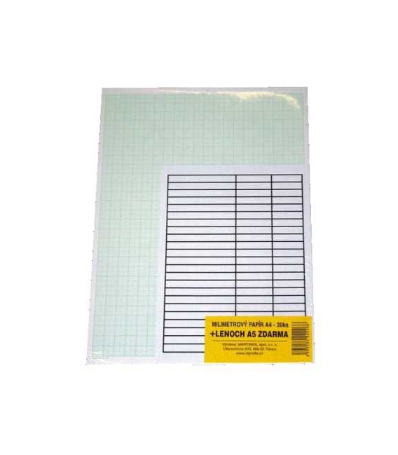 Papír milimetrový A4 20ks+ lenoch A5