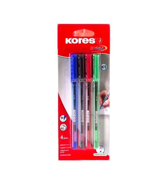 Pero kuličkové trojhranné K1 Kores, sada 4 barev