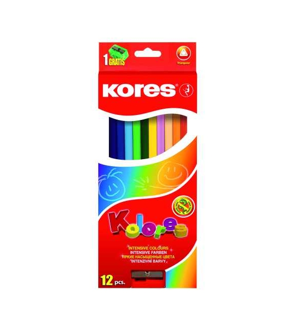 Pastelky Kores trojhranné 12 ks s ořezávátkem