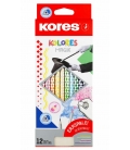 Pastelky Kores trojhranné 12ks KOLORES MAGIK gumovací