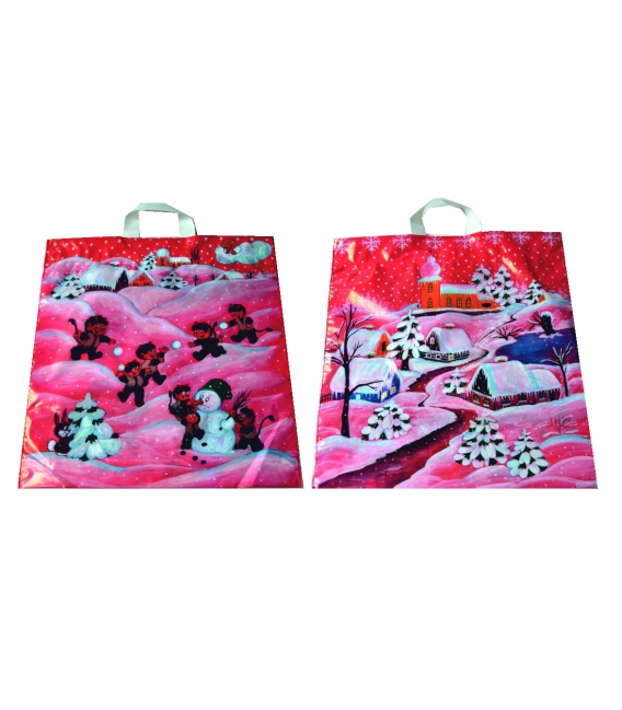 Taška igelitová vánoce DE LUXE červená 2 motivy