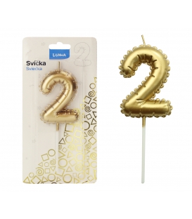 Svíčka dortová balónek zlatý - číslo "2"