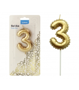 Svíčka dortová balónek zlatý - číslo "3"