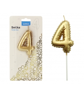 Svíčka dortová balónek zlatý - číslo "4"