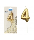 Svíčka dortová balónek zlatý - číslo "4"