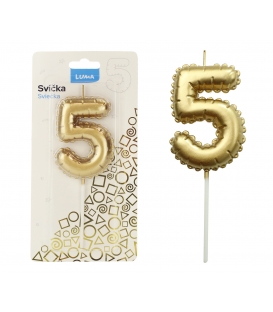 Svíčka dortová balónek zlatý - číslo "5"