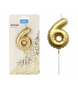 Svíčka dortová balónek zlatý - číslo "6"