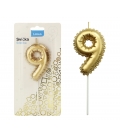 Svíčka dortová balónek zlatý - číslo "9"