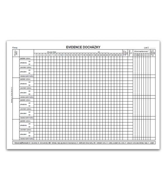 Evidence docházky A4 ET407