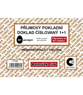 Příjmový pokladní doklad A6 jednoduché účetnictví samopropis číslovaný PT022