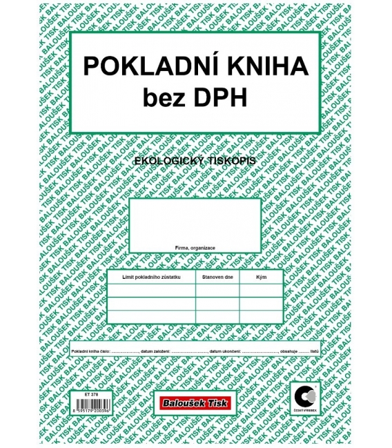 Pokladní kniha bez DPH obyčejná ET378