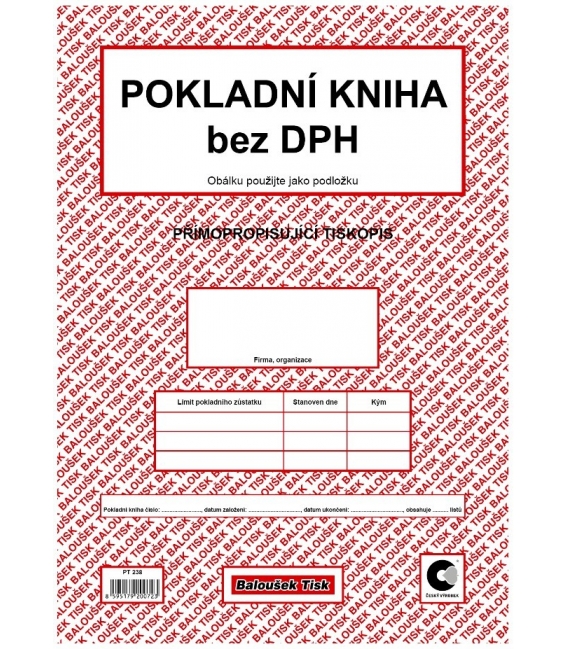 Pokladní kniha bez DPH samopropis PT238