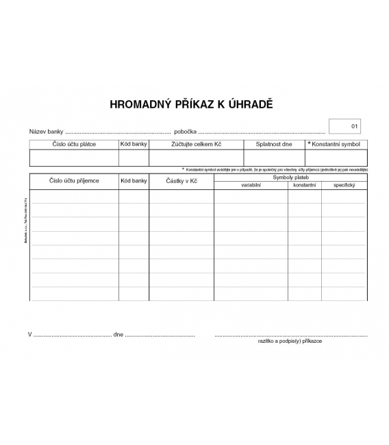 Hromadný příkaz k úhradě A5 PT100