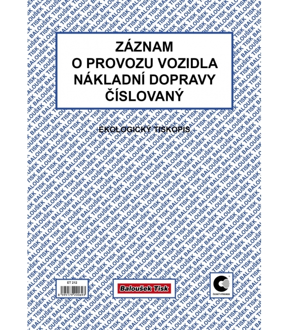 Záznam o provozu vozidla nákladní dopravy obyčejný ET212 číslovaný