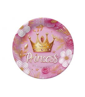 Talíř 23cm/8ks papírový Pink princess Crown