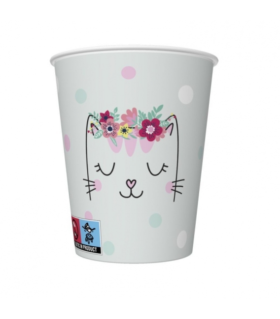 Kelímek papírový 250ml/ 8ks Kočka s květy