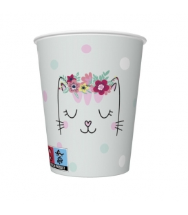 Kelímek papírový 250ml/ 8ks Kočka s květy