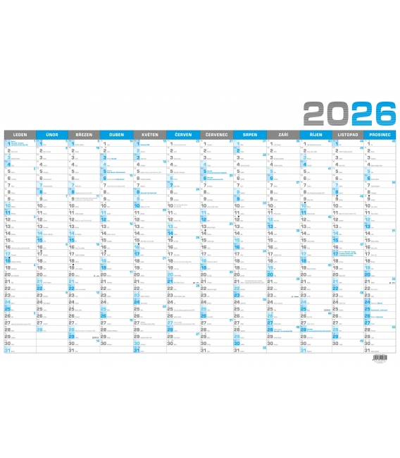 Kalendář nástěnný roční B1 modrý 2026