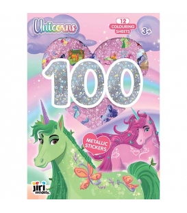 100 metalických samolepek s omalovánkovými listy Jednorožci