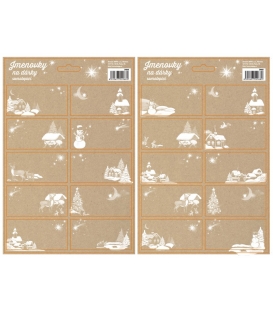 Jmenovky k dárkům samolepící vánoční kraft bílé 10ks