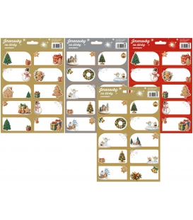 Jmenovky k dárkům samolepící vánoční barevné 10ks