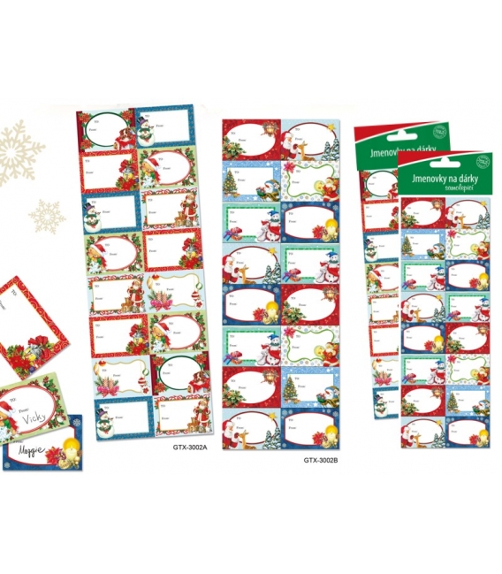 Jmenovky k dárkům samolepící vánoční barevné 16ks