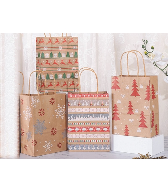 Taška dárková Vánoční kraft hnědý L 26x33x12cm