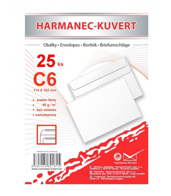 Obálka poštovní C6/25 samolepicí