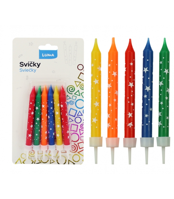 Svíčky dortové barevné hvězdy 12ks