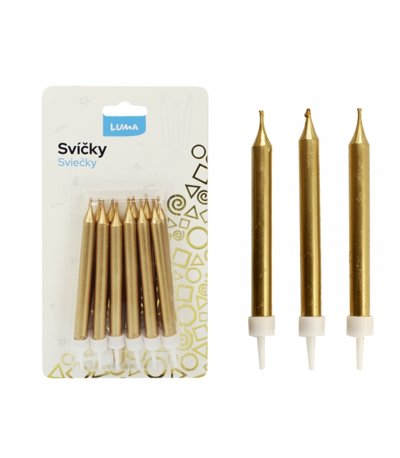 Svíčky dortové metal zlaté 12ks