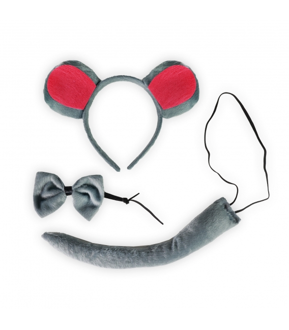 Maska karnevalová Myš s ocasem, čelenkou a motýlkem