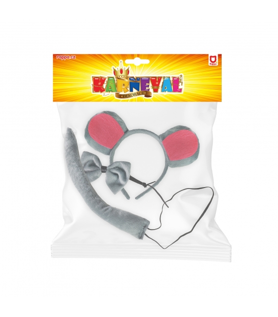 Maska karnevalová Myš s ocasem, čelenkou a motýlkem