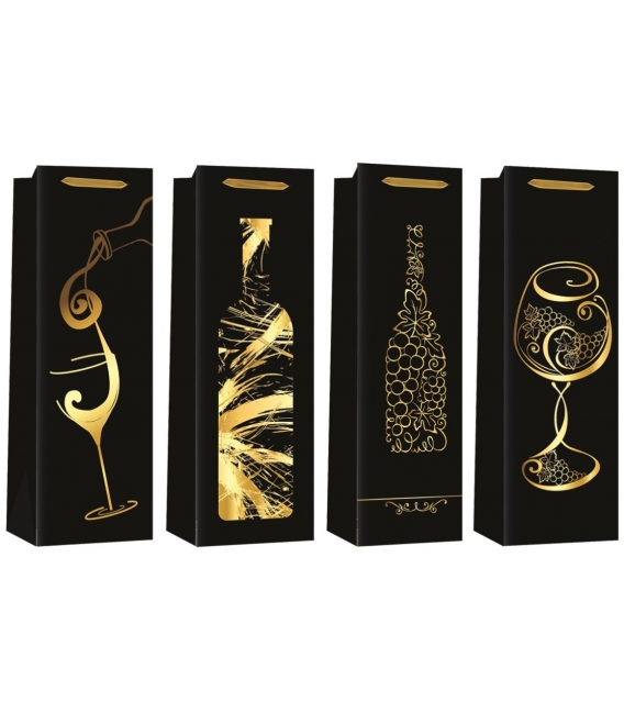 Taška dárková na lahev zlatá ražba