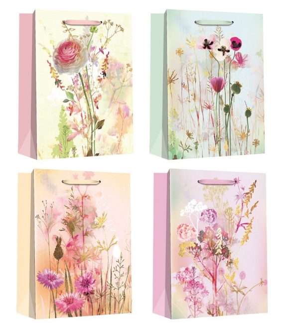 Taška dárková L 26x32x12cm Květiny zlatá ražba 1