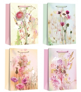 Taška dárková L 26x32x12cm Květiny zlatá ražba 1