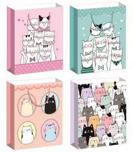 Taška dárková M 18x23x10cm Kočky s glitrem