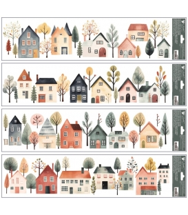 Fólie adhezní na okno celorok Domečky 60 x 22,5 cm