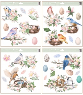 Fólie adhezní na okno celorok Ptáčci s glitry 30 x 33,5 cm