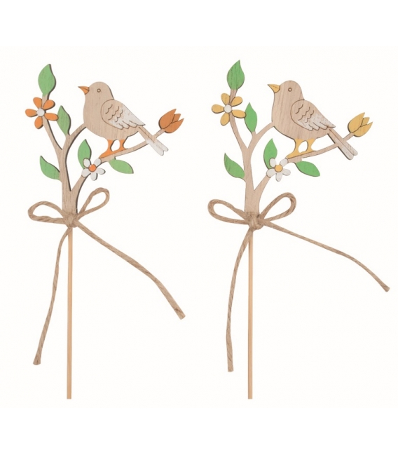 Pták na větvi dřevěný na špejli