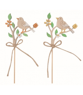 Pták na větvi dřevěný na špejli