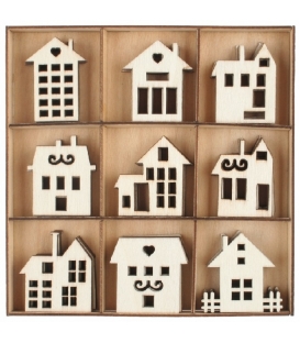 Sada dřevěných dekorací Domy 54 ks