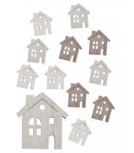 Domečky dřevěné 4 cm sada 12 ks