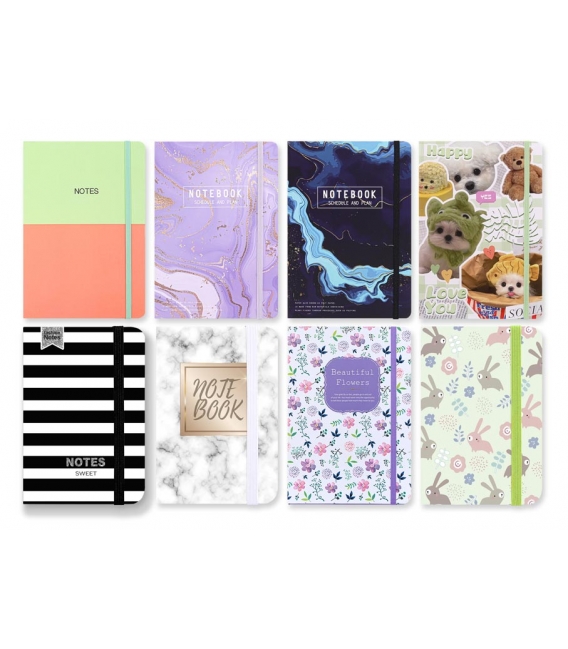 Kniha záznamní s gumou A6 linka mix 2