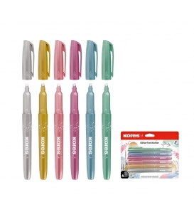 Zvýrazňovač Kores třpytivý metalický sada 6 kusů