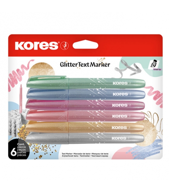 Zvýrazňovač Kores třpytivý metalický sada 6 kusů