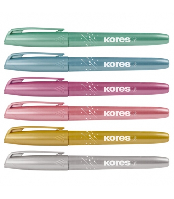 Zvýrazňovač Kores třpytivý metalický sada 6 kusů