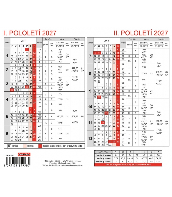 Kalendář stolní - Plánovací karta 2027