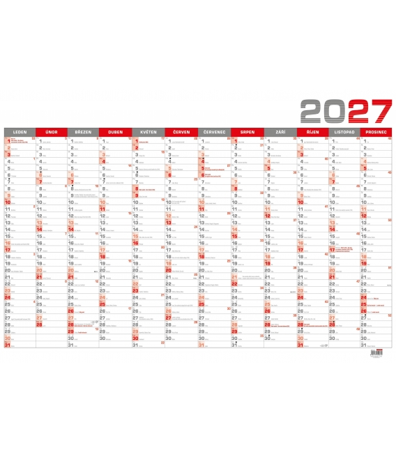 Nástěnný roční kalendář B1 červený 2027