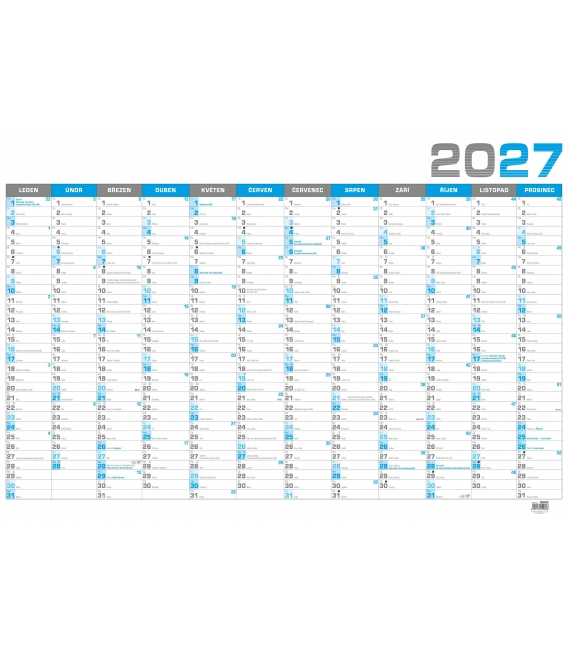 Kalendář nástěnný roční B1 modrý 2027